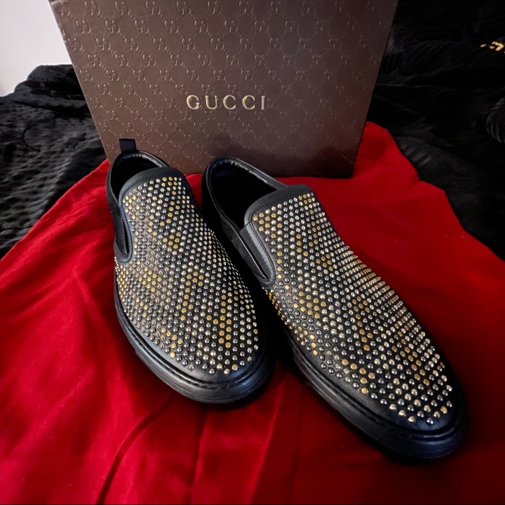 Gucci Studded Suede/Leather slip on shoes